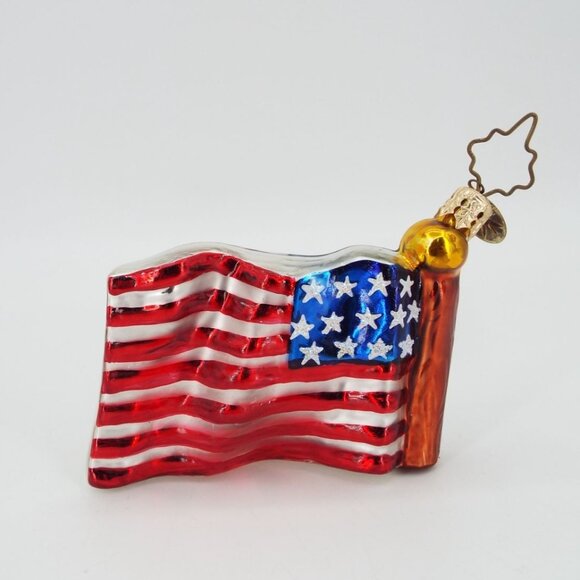 Christopher Radko Stars and Stripes American Flag Glass Christmas Ornament - Picture 3 of 12